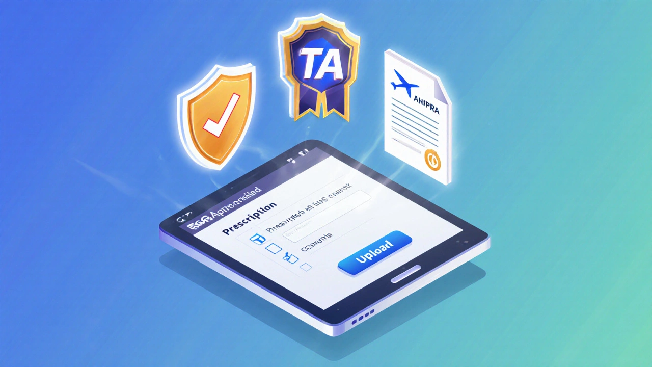 Illustrated safety checklist with icons for approval, registration, and customs.