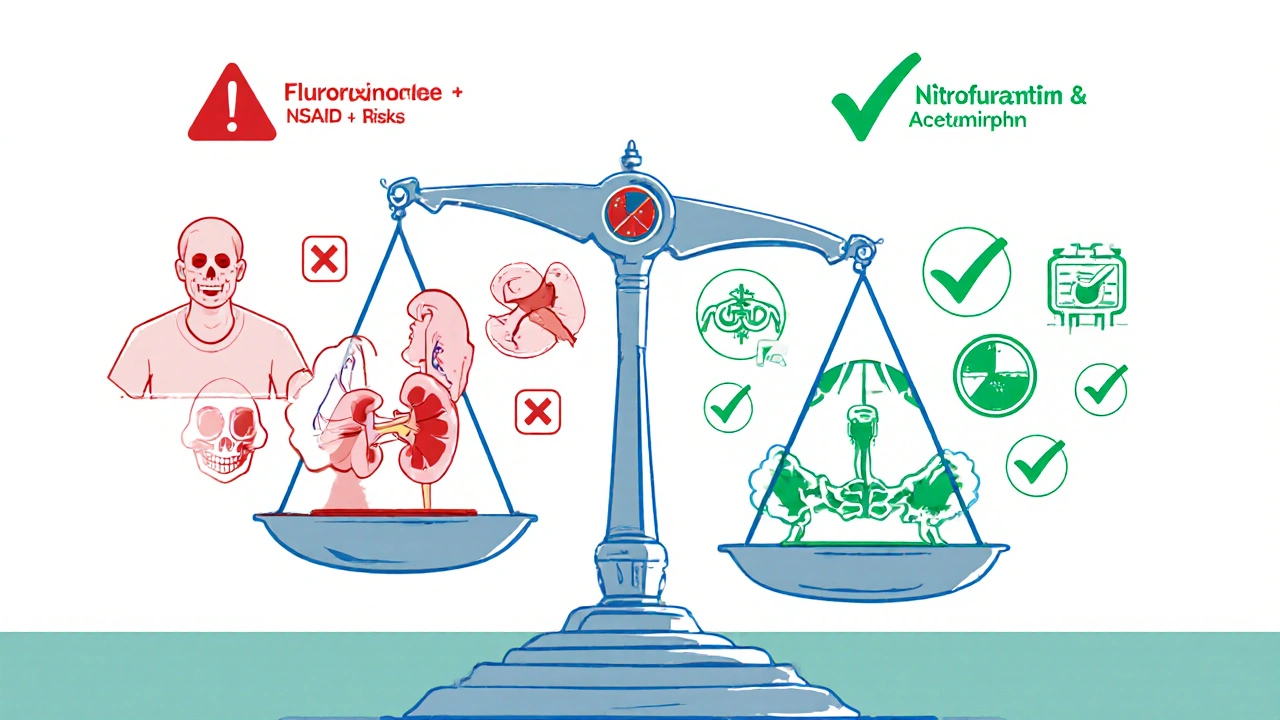 Side-by-side comparison of dangerous vs. safe antibiotic and painkiller combinations.