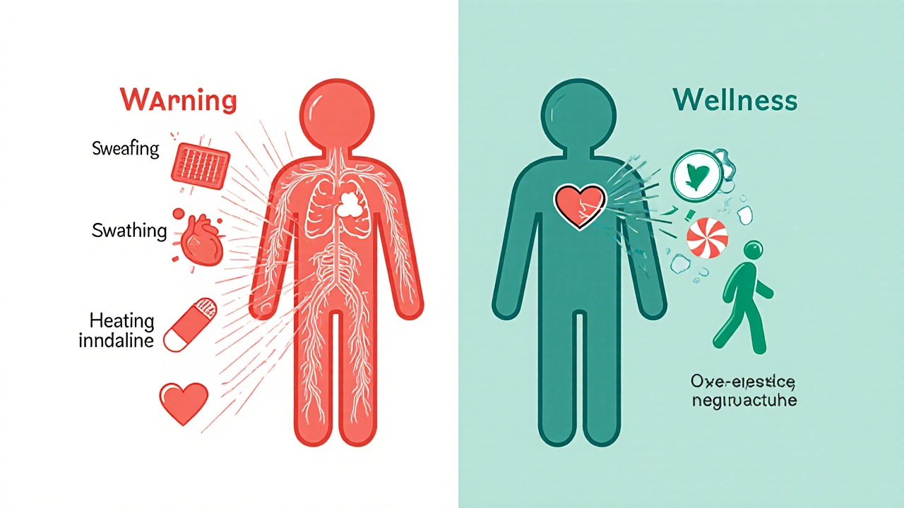 Side-by-side comparison of withdrawal symptoms versus calm recovery with wellness icons and nervous system signals.
