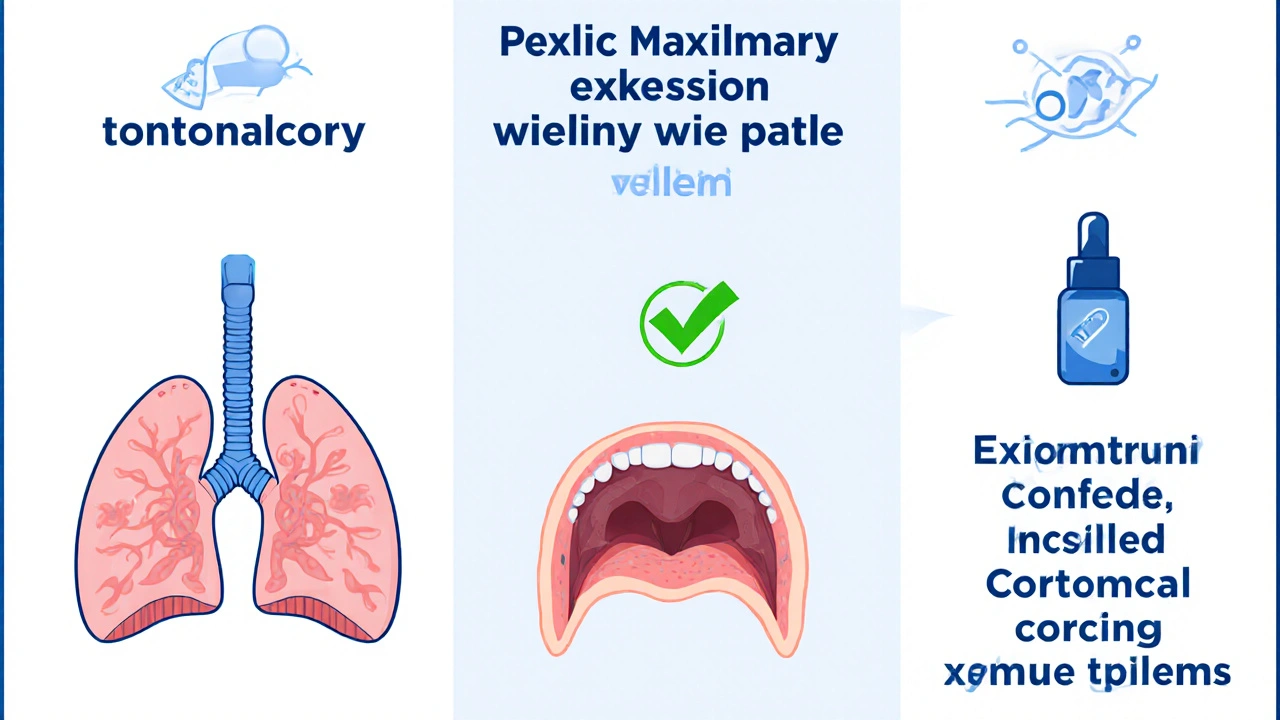 Three treatment options for pediatric sleep apnea shown in side-by-side technical diagrams.
