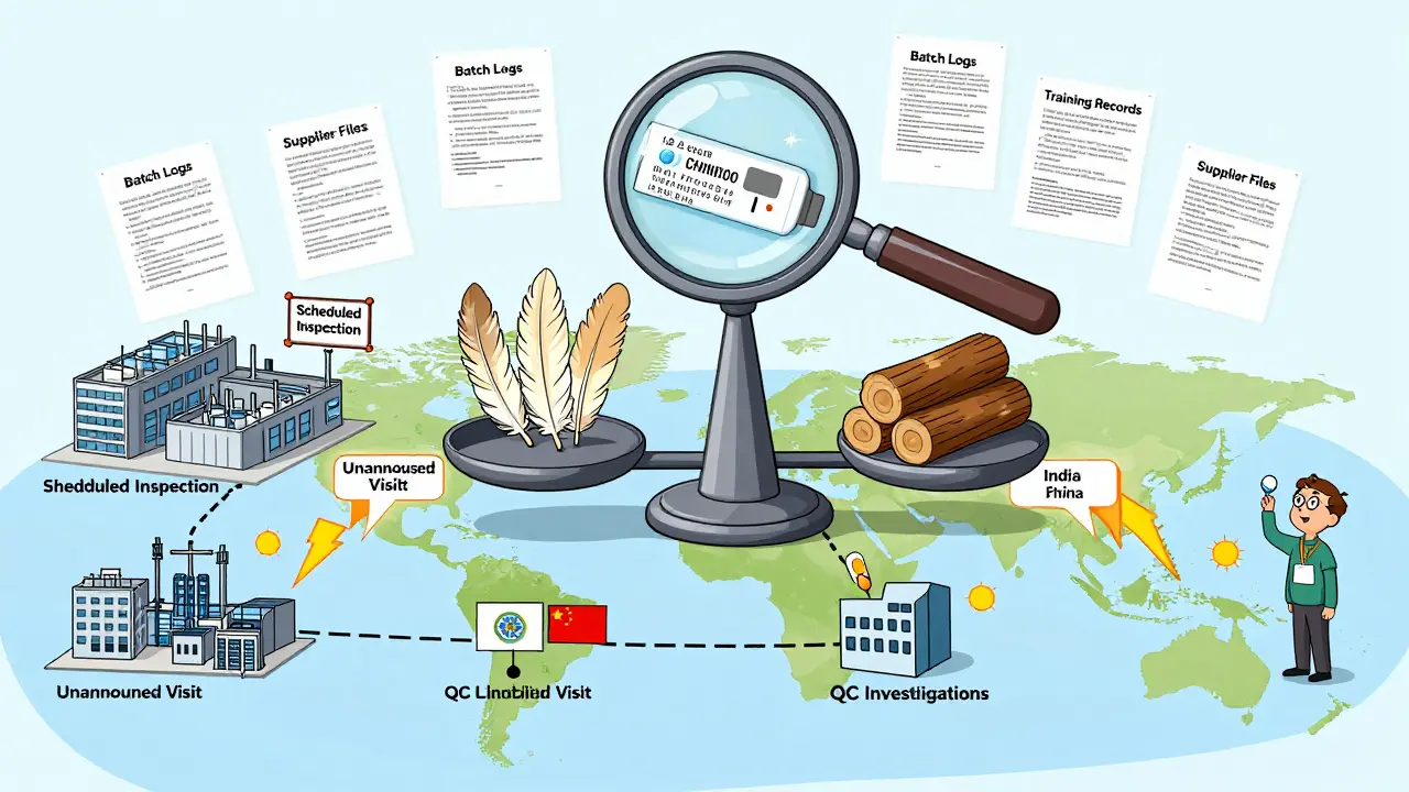 Global manufacturing network with scheduled and unannounced inspections, balancing protected reports against critical quality records.