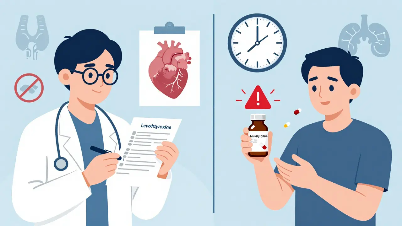 Split illustration comparing correct insulin vs. wrong thyroid medication with warning symbols.