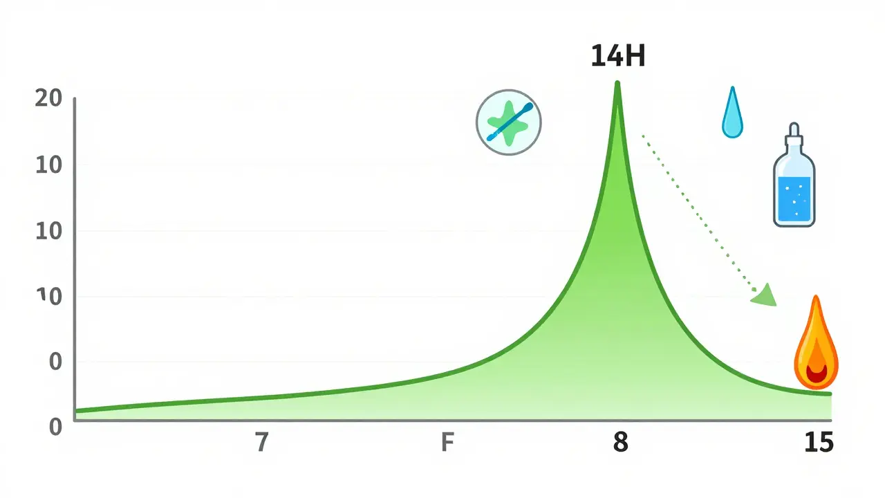 Side-by-side timeline comparing viral and bacterial sinusitis symptoms with care interventions like saline rinses and humidifiers.
