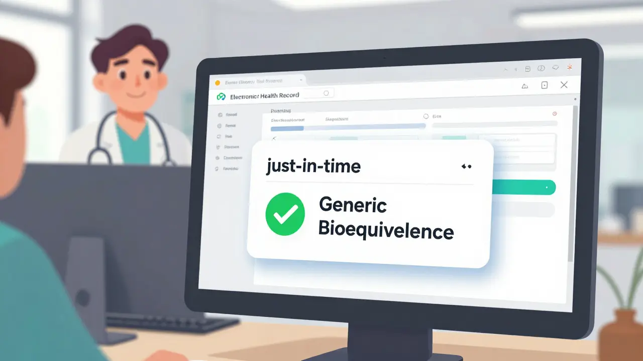 Digital EHR screen showing a bioequivalence confirmation alert for a healthcare provider