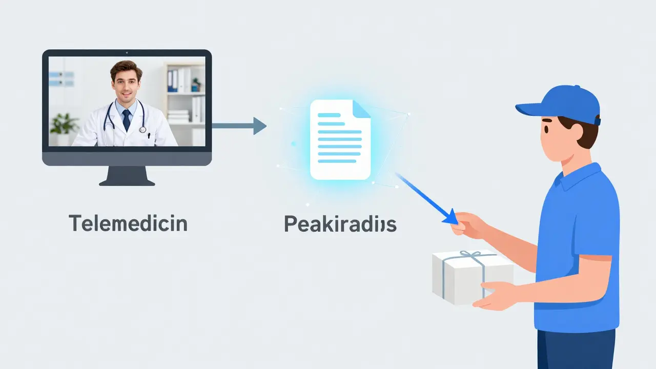 Step-by-step process of a telemedicine consultation and medication delivery
